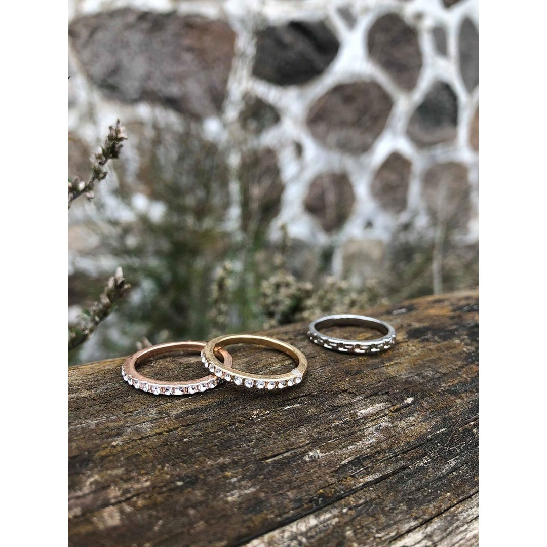 Ring sæt med 3 ringe i Rosegold, gylden samt sølvlook