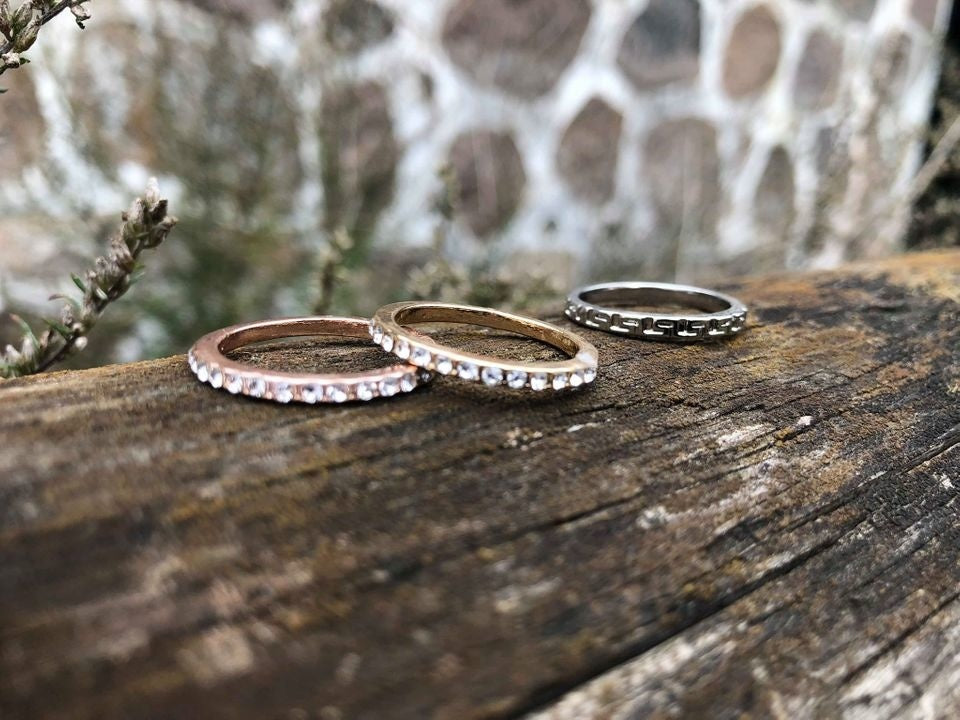 Ring sæt med 3 ringe i Rosegold, gylden samt sølvlook
