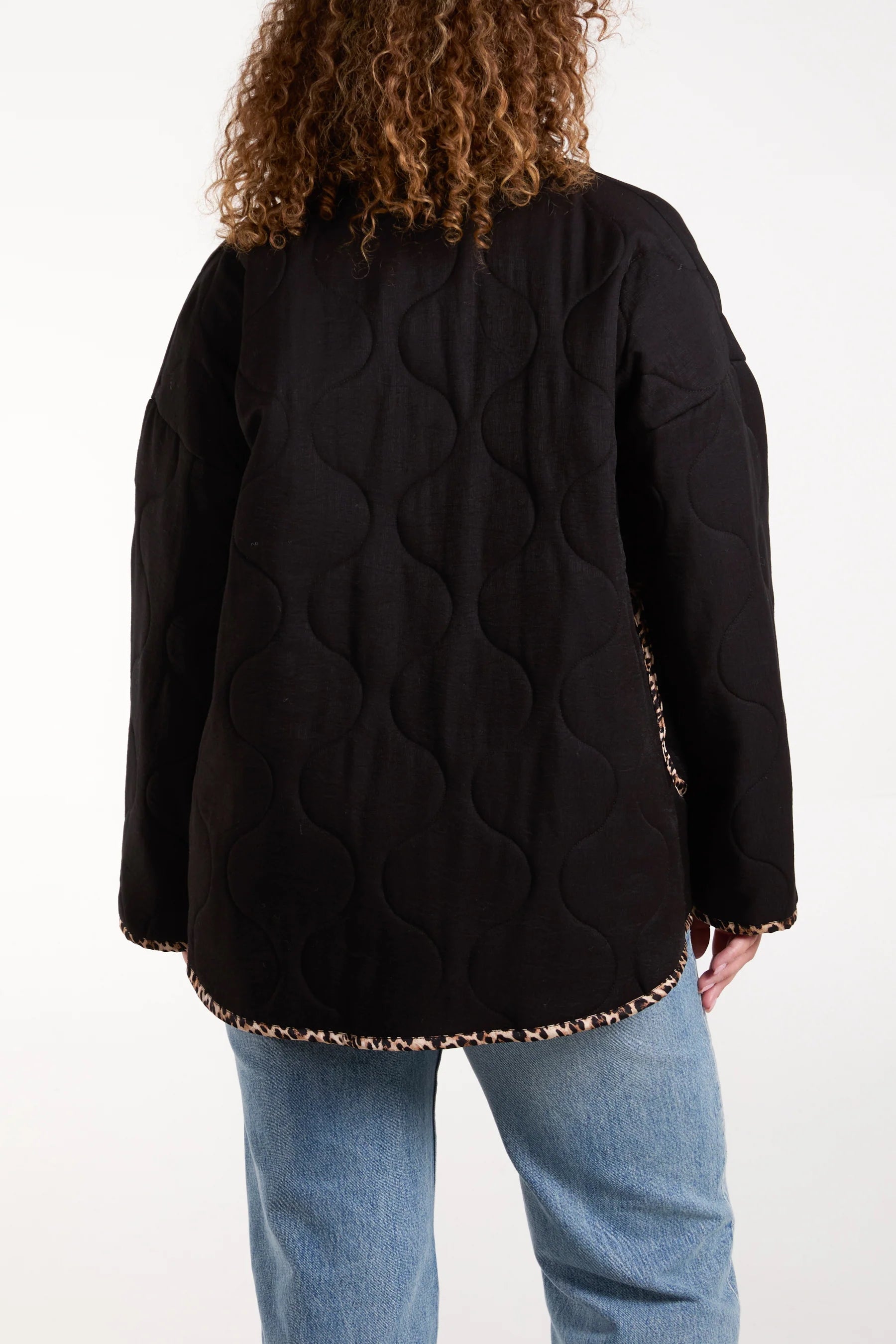 BY ANGELE Sort Leopard FRANBA Quilted Jakke