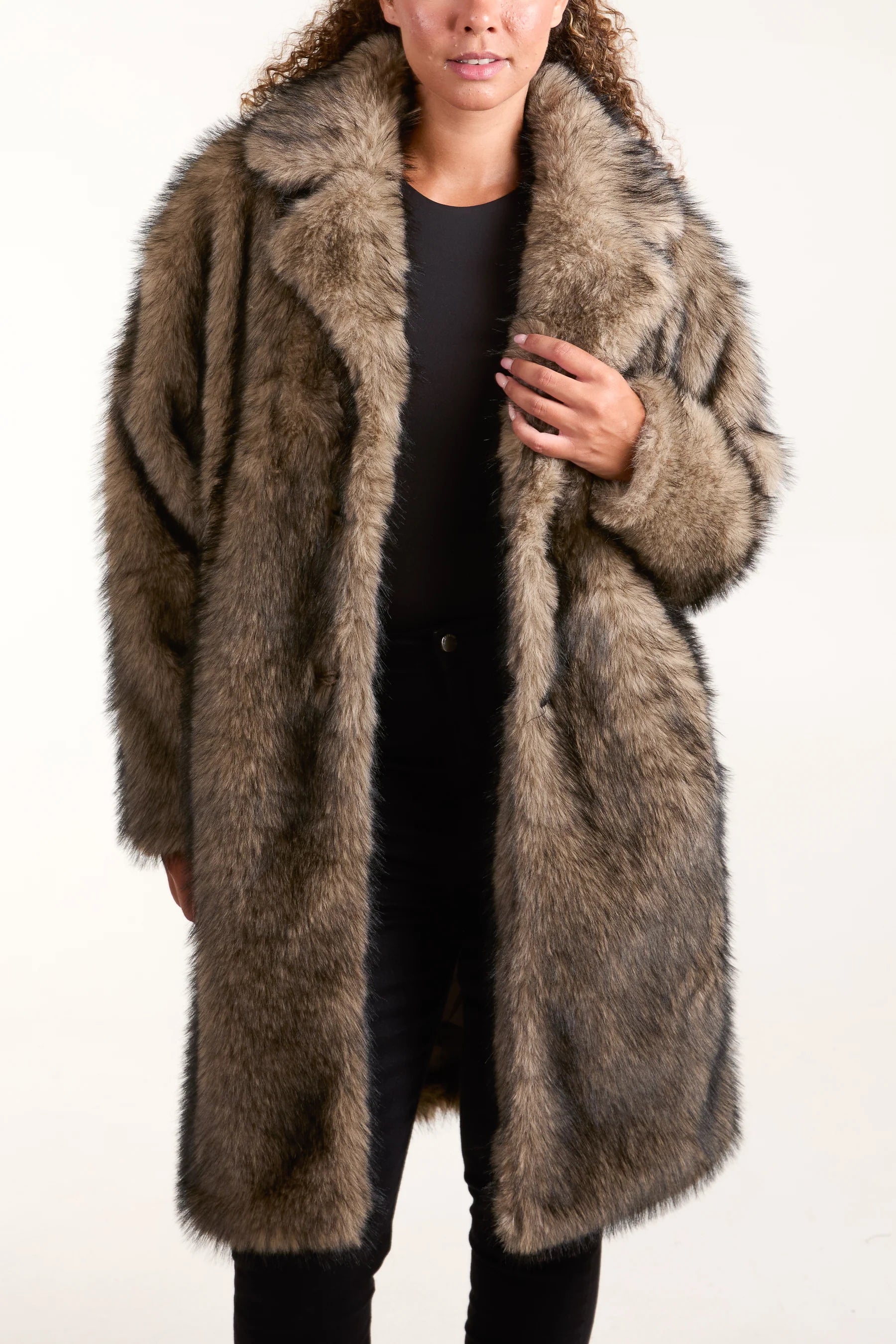 BY ANGELE Sort Brun Faux Fur MAJABA Lang Jakke