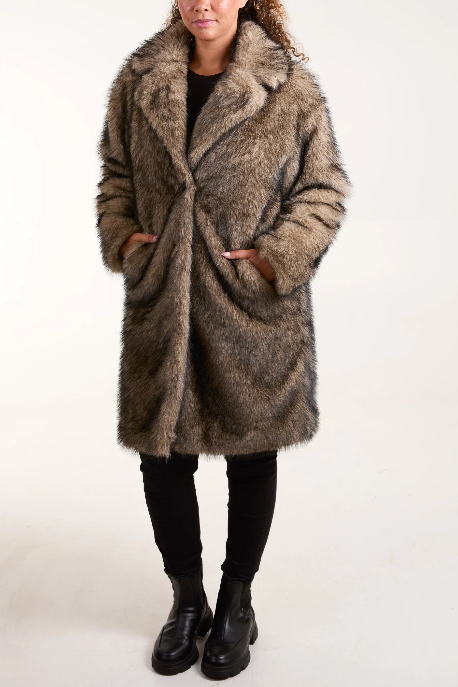 BY ANGELE Sort Brun Faux Fur MAJABA Lang Jakke