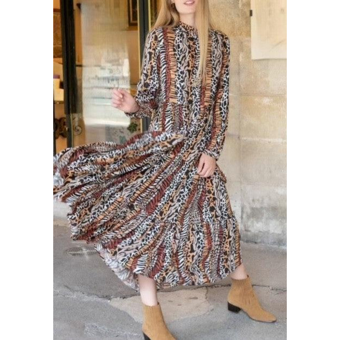 BY ANGELE Brown Animal Print LAISEBA Kjole