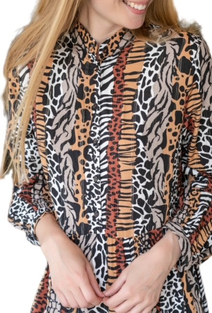 BY ANGELE Brown Animal Print LAISEBA Kjole