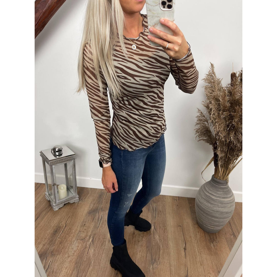 LIBERTÉ Brown Zebra Mesh SS Top