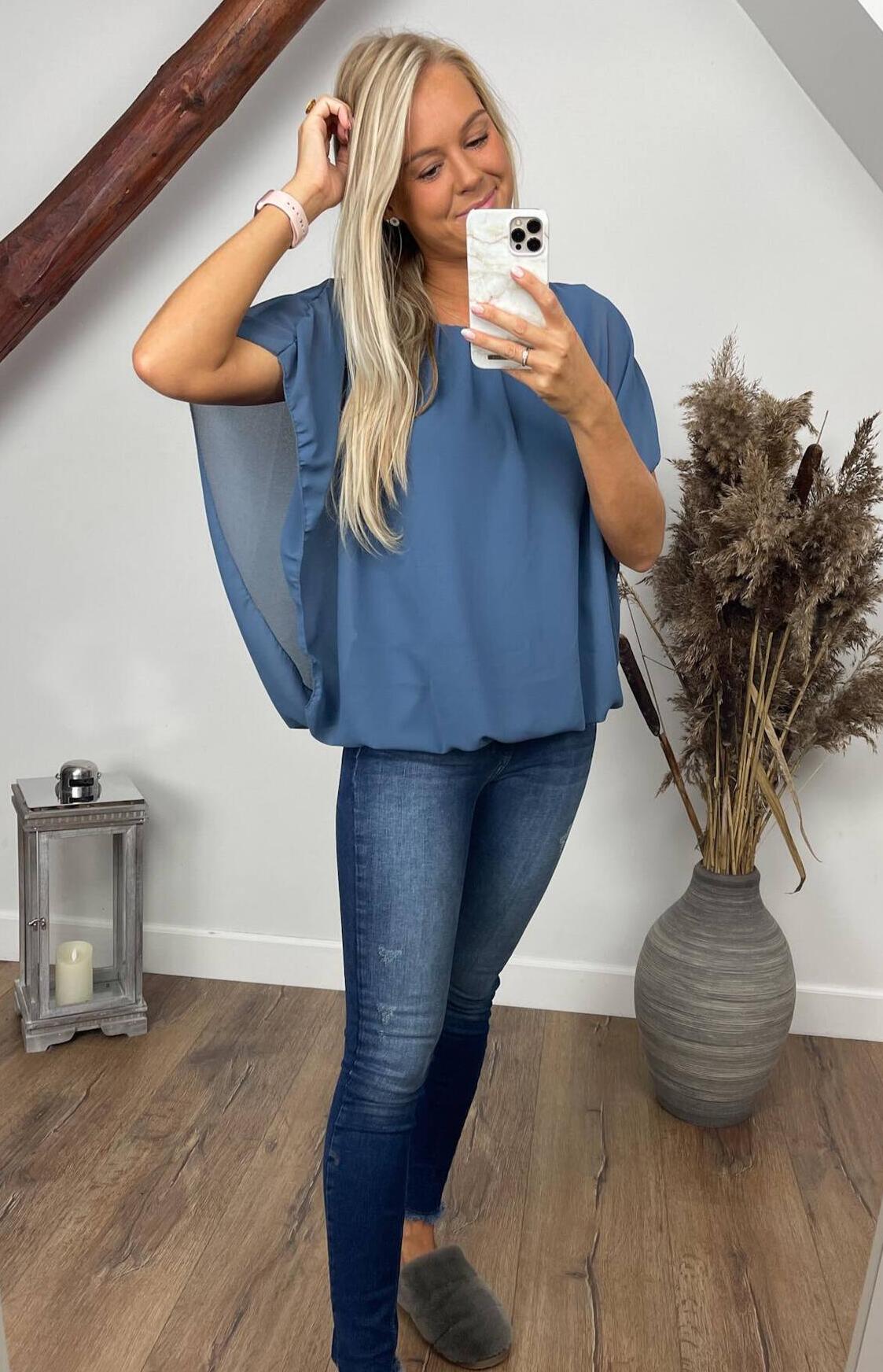 Dusty Blue Selma Blus med chiffong