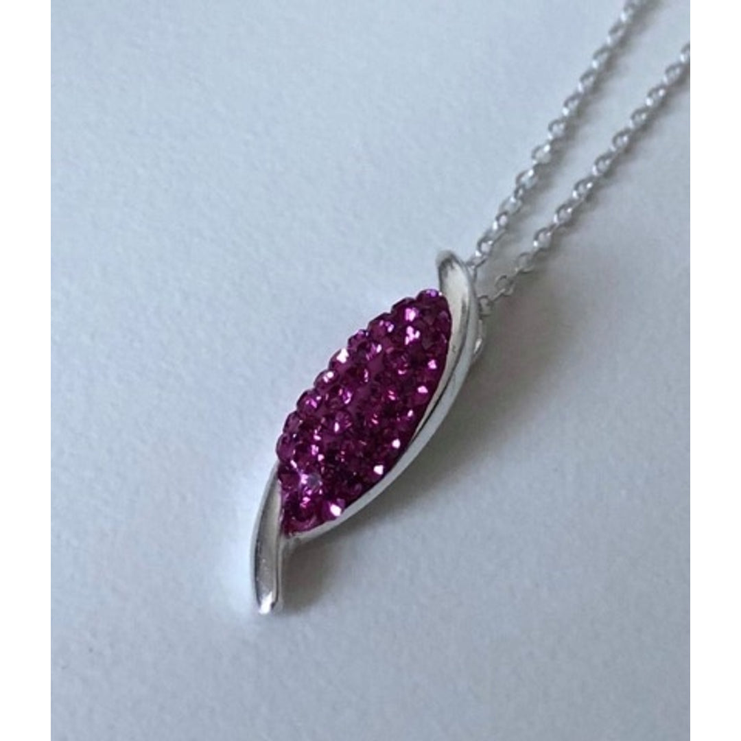 Halskæde Sterling Silver 925 vedhæng i fuchsia med krystal sten
