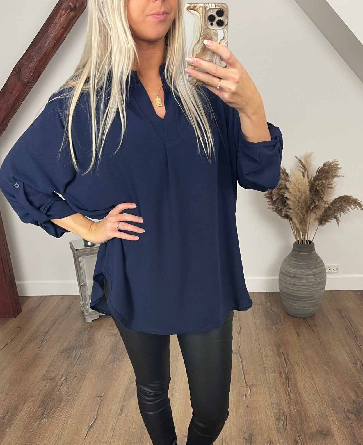 BY ANGELE Navy TORABA bluse