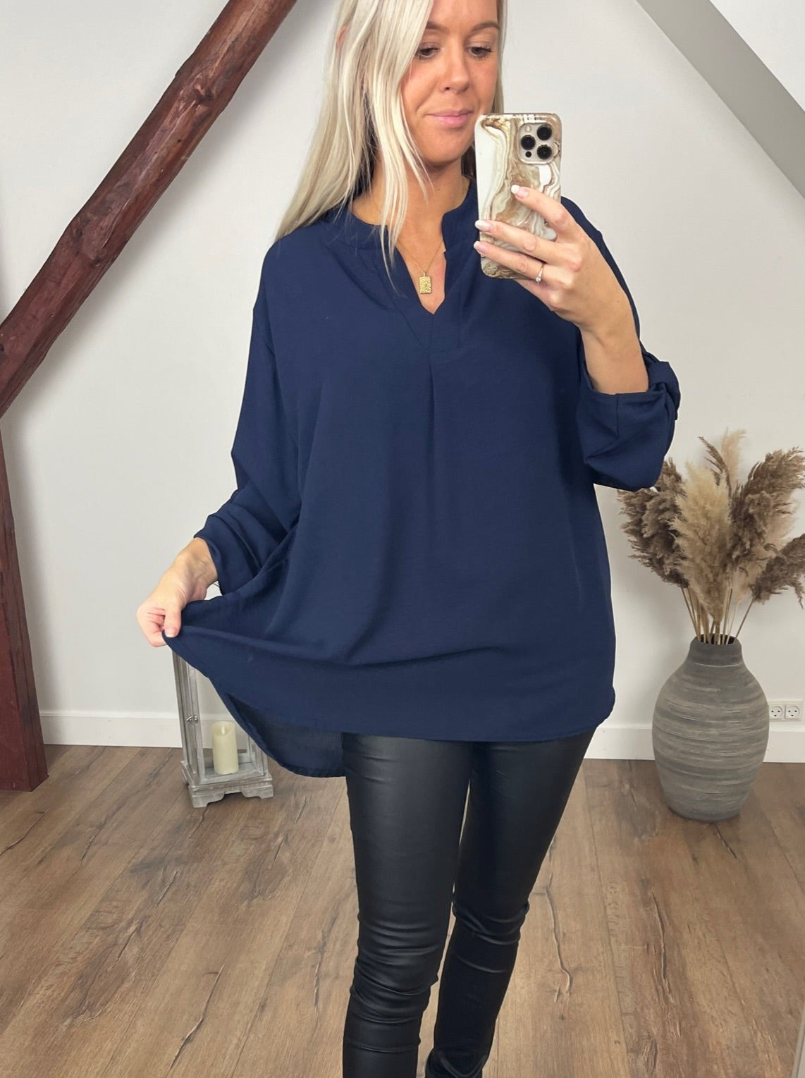 BY ANGELE Navy TORABA bluse