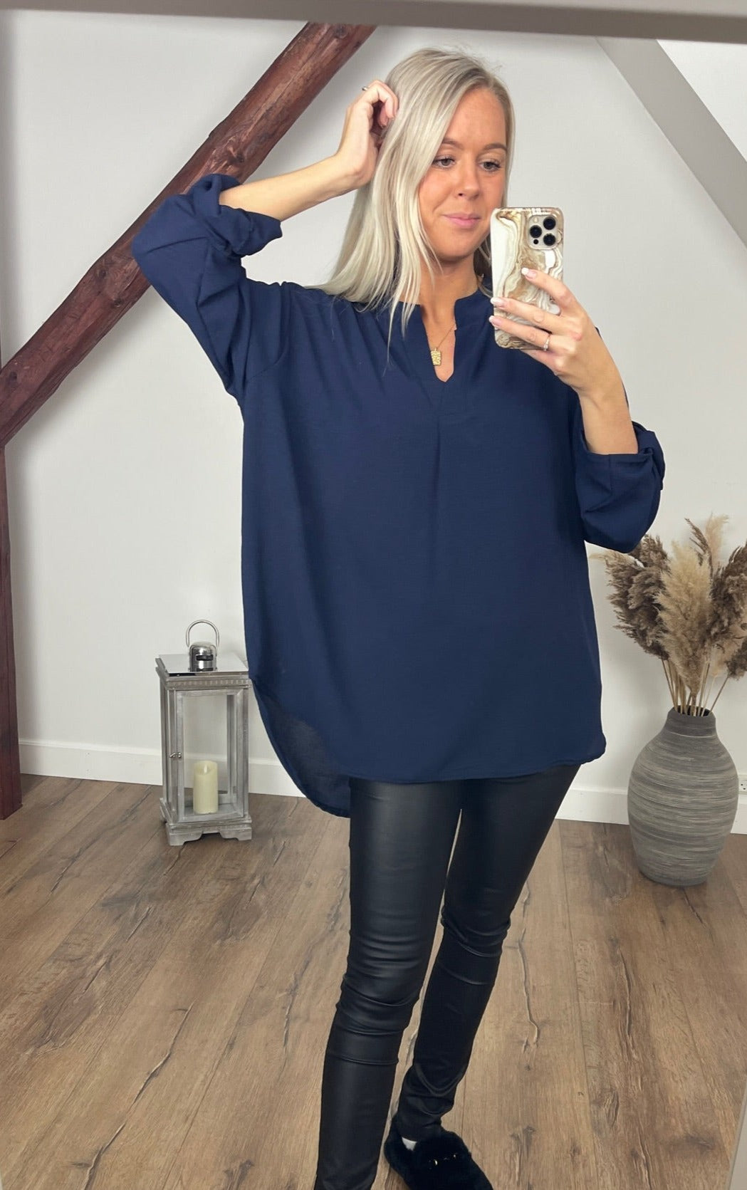 BY ANGELE Navy TORABA bluse