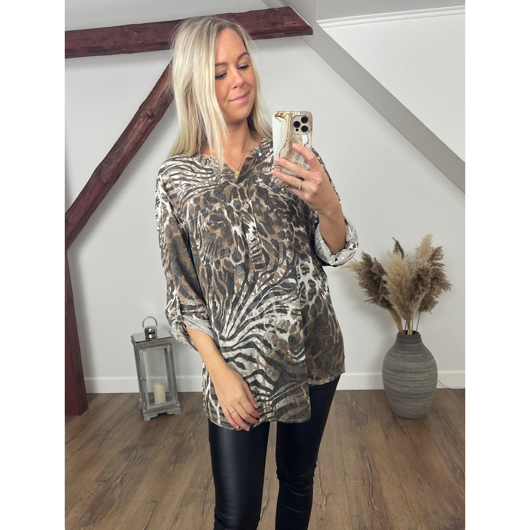 BY ANGELE CALINABA bluse med taupe print