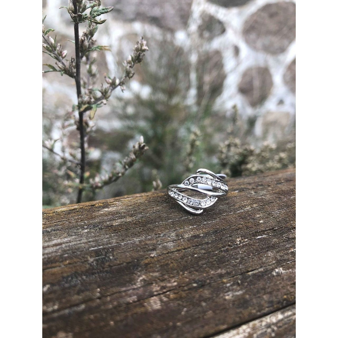 Ring silver look bågar och stenar