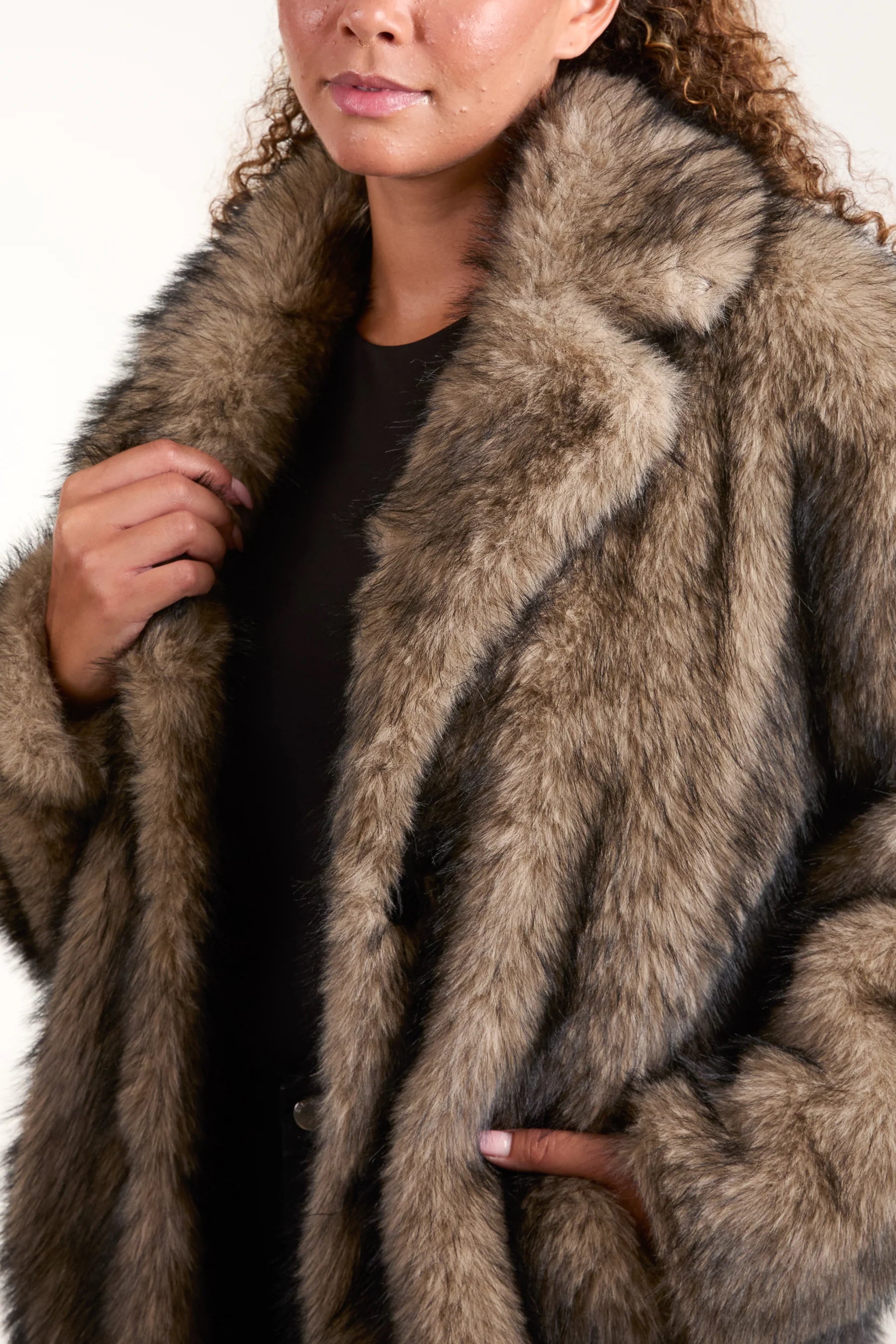 BY ANGELE Sort Brun Faux Fur MAJABA Lang Jakke