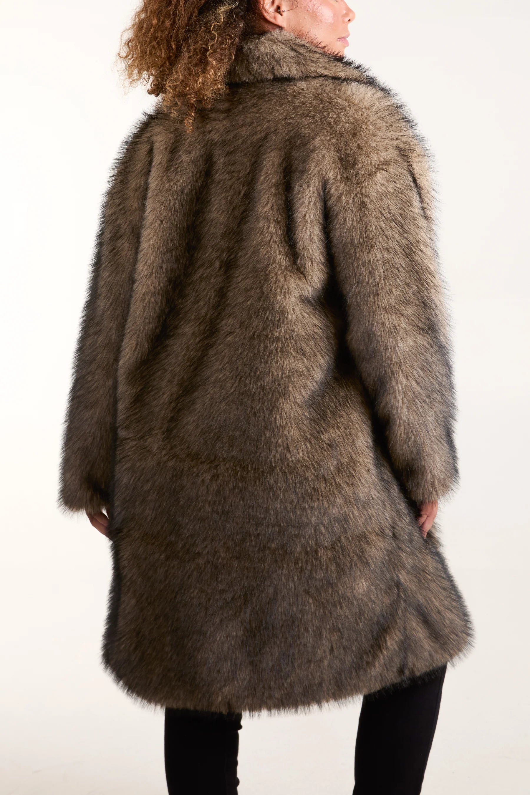 BY ANGELE Sort Brun Faux Fur MAJABA Lang Jakke