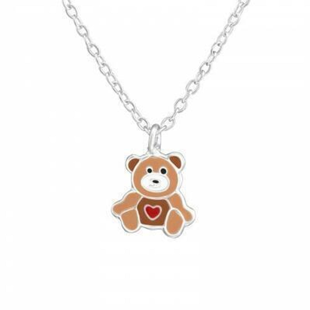 Halskæde bamse med rødt hjerte Sterling Silver 925