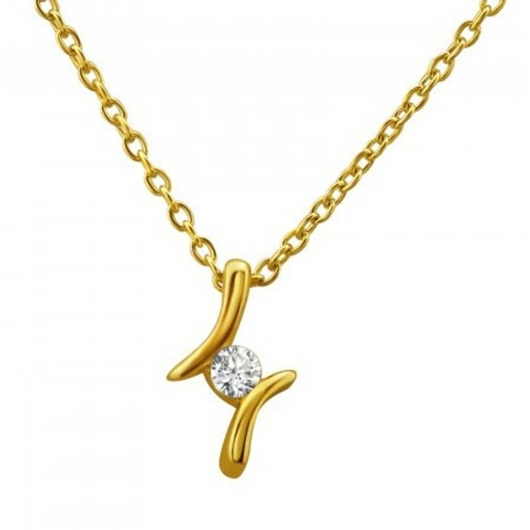 Halskæde i Sterling Silver 925. Vedhæng med Cubic Zirconia sten, guldbelagt