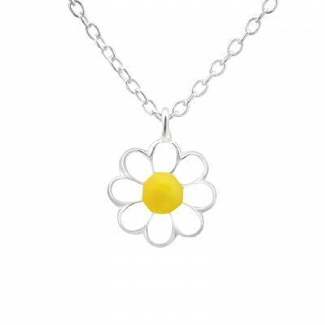 Halsband med vit och gul blomma. Sterling Silver 925