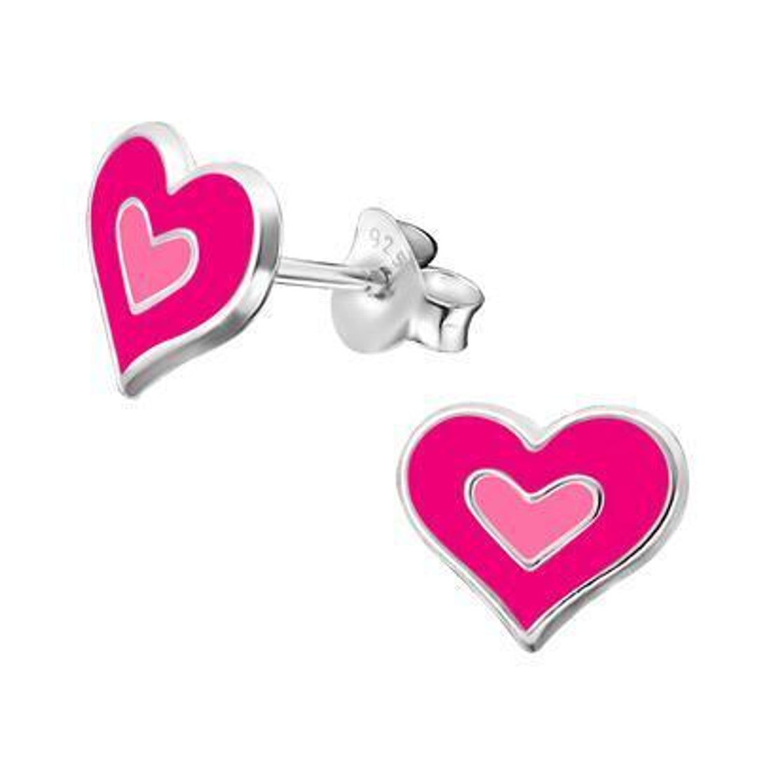Ørestikker pink og lyserødt hjerte Sterling Silver 925