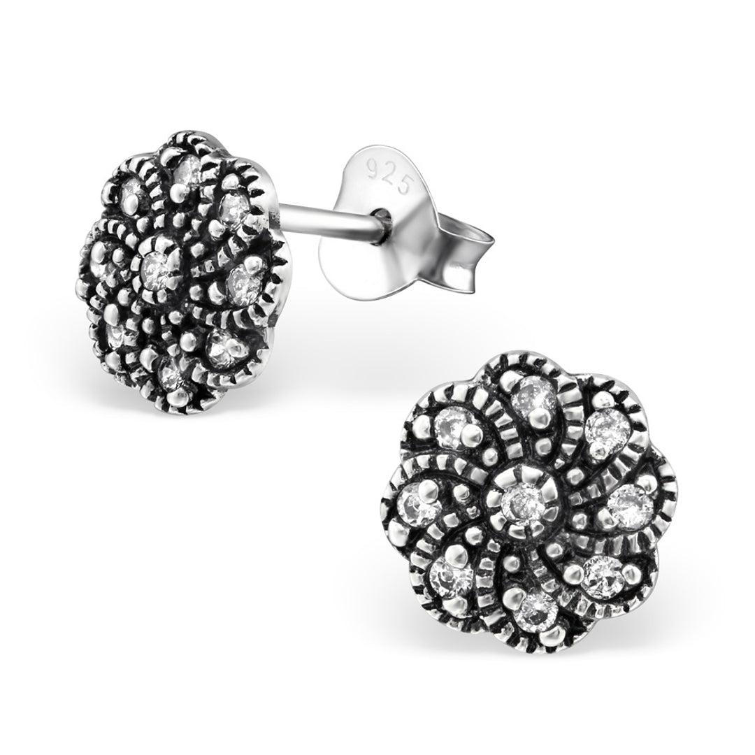 Øredobber Sterling Sølv 925 blomst med Cubic Zirconia steiner