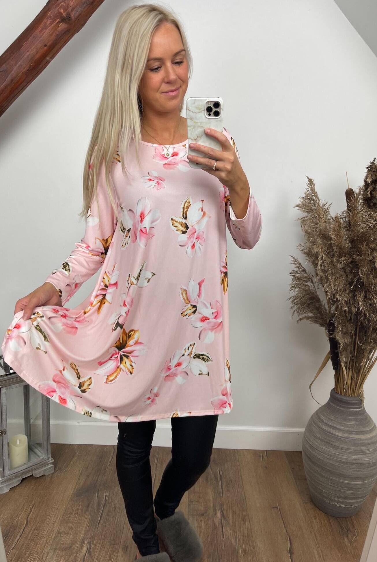 Rosa Jacey LS klänning / tunika med rosa blommor