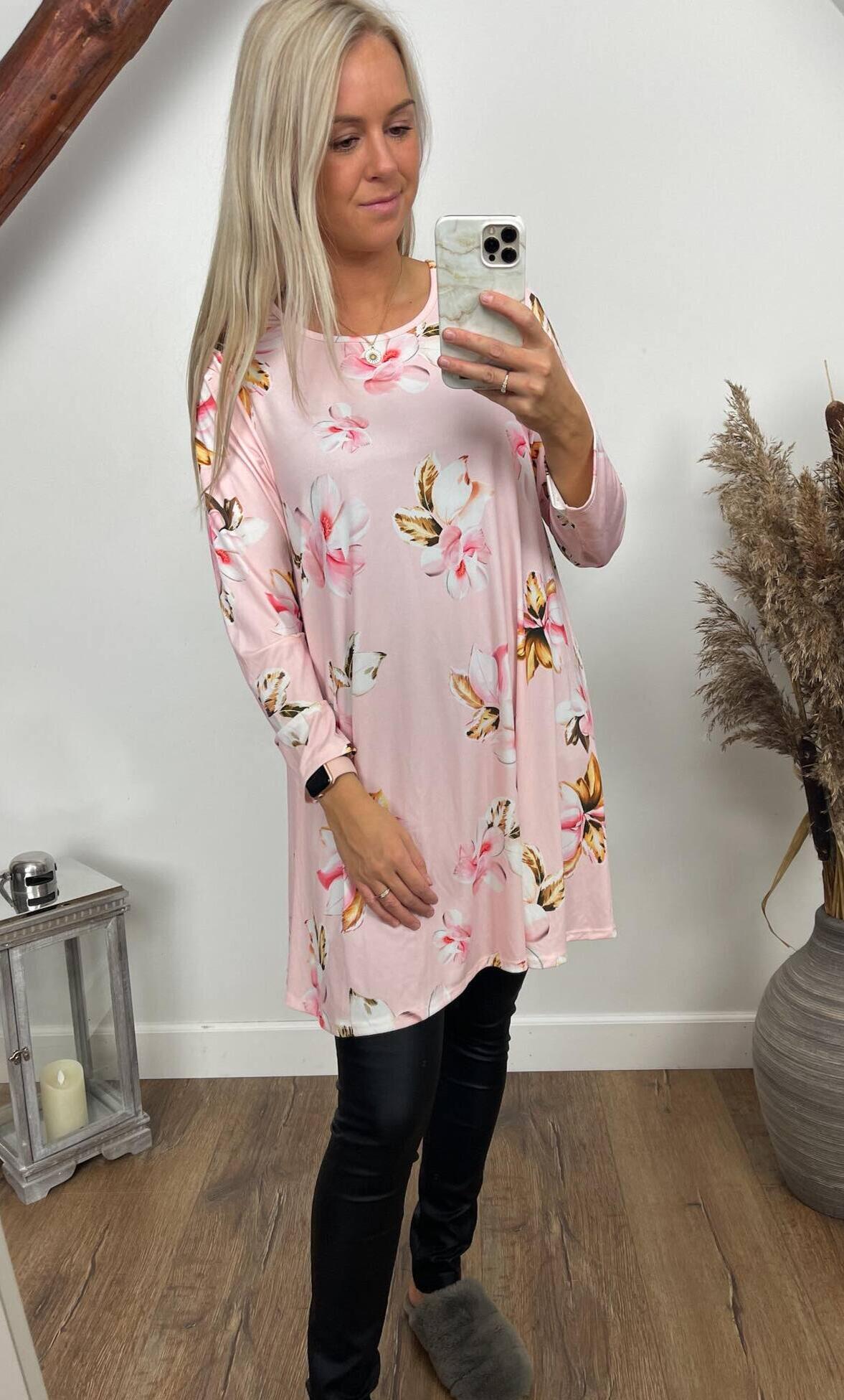 Rosa Jacey LS klänning / tunika med rosa blommor