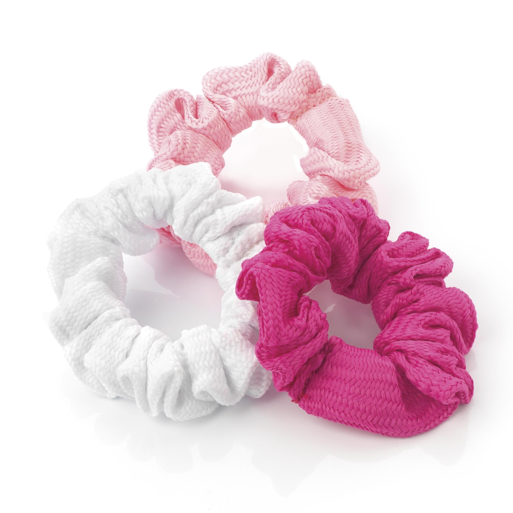 3 stk. hårelastikke i stof  pink, Rosa, hvid