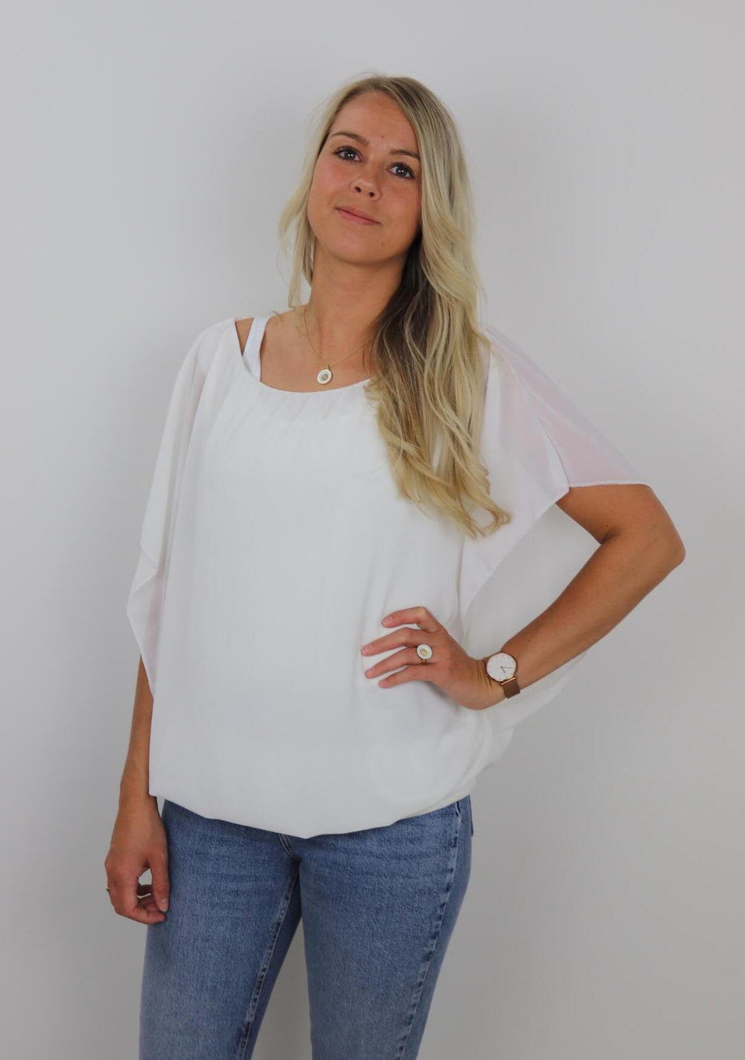 BY ANGELE Hvid SELMABA Bluse med chiffon
