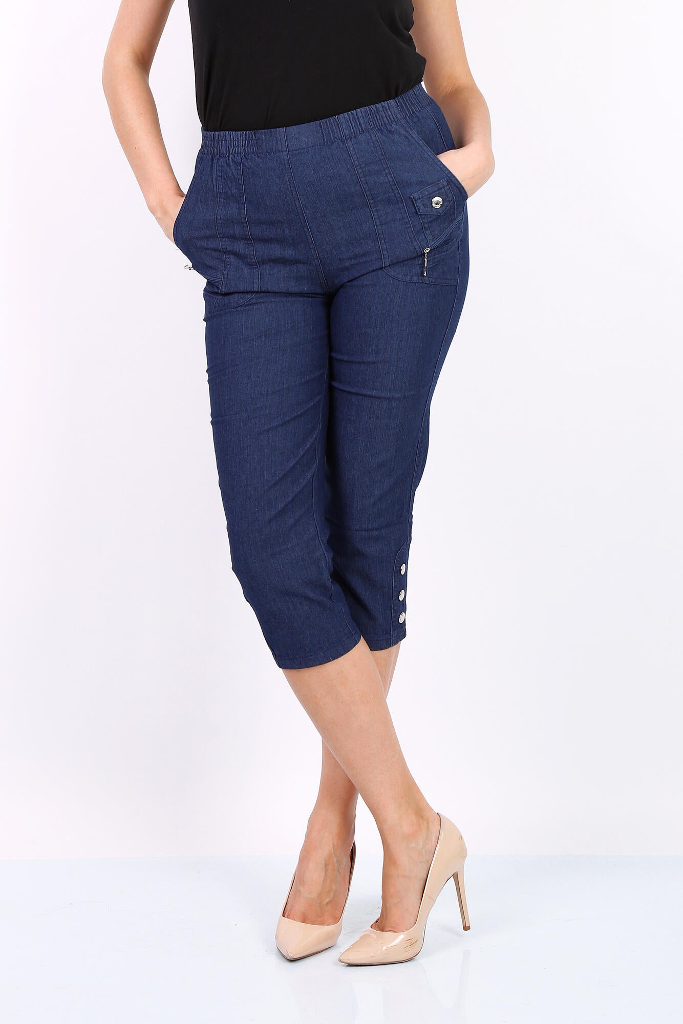 Dark Blue Denim Capri Byxor