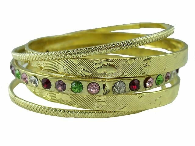 Armband gyllene med mönster och färgade stenar