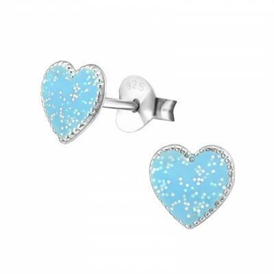 Örhängen ljusblått hjärta med glimmer Sterling Silver 925